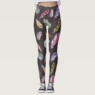 Leggings Notes des plumes : Aquarelle Motif d'oiseaux.