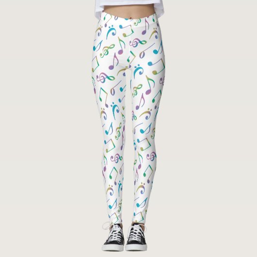 Leggings Notes en pastel de musique d'arc-en-ciel sur les (Devant)