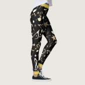 Leggings Notes musicales amusantes sur Black avec Faux Gold (Droite)