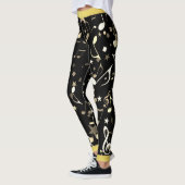 Leggings Notes musicales amusantes sur Black avec Faux Gold (Gauche)