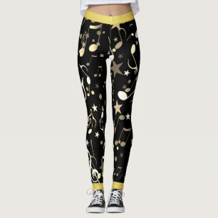 Leggings Notes musicales amusantes sur le Black with Gold T