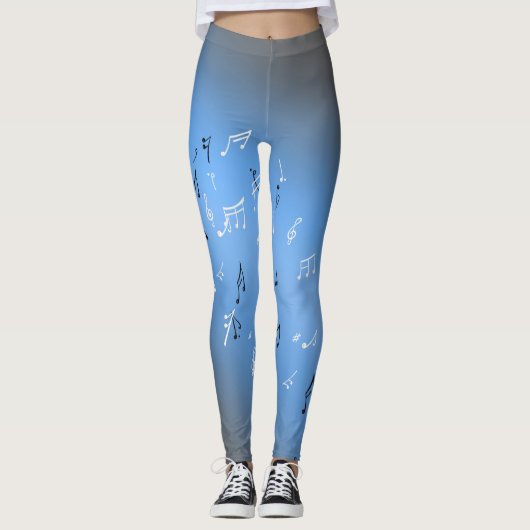 Leggings Notes musicales dans le bleu clair de lune (Devant)