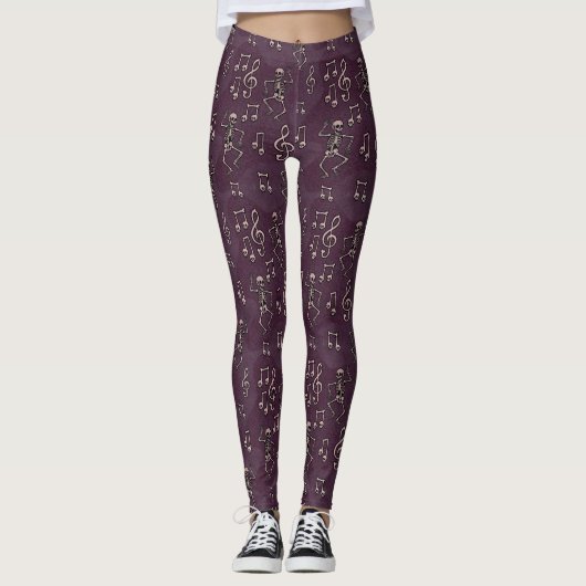 Leggings Notes musicales de Halloween Dancing Skeleton (Devant)