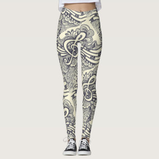 Leggings Notes musicales et symboles noirs dessus