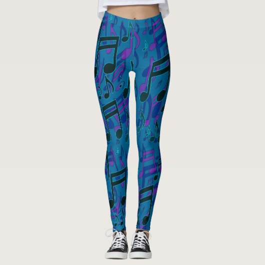 Leggings Notes musicales Motif musical Tourbillonnant Bleu (Devant)