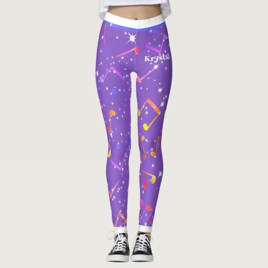 Leggings Notes musicales (Votre nom) sur Utra Violet (Devant)