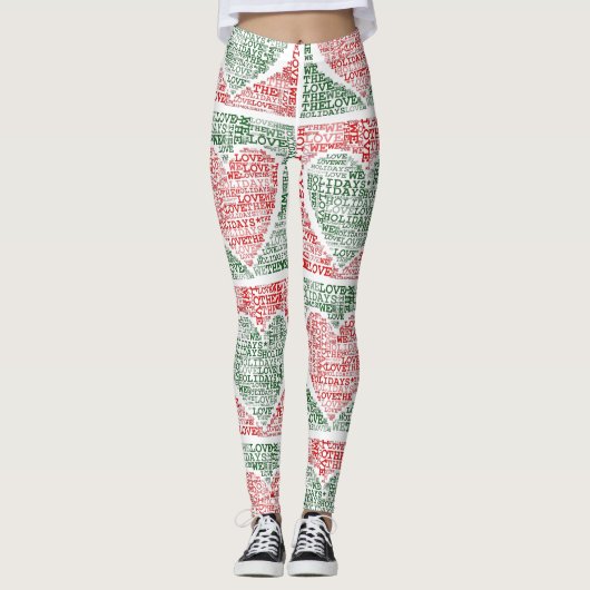 Leggings Nous Aimons Les Vacances Coeurs Vert Rouge Pantalo (Devant)