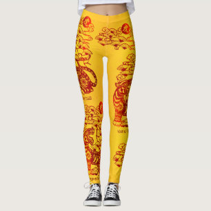 Leggings Nouvel an lunaire chinois de Tiger Rouge Foil Jaun