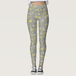 Leggings Novelty Ginkgo Grey et Yellow Motif