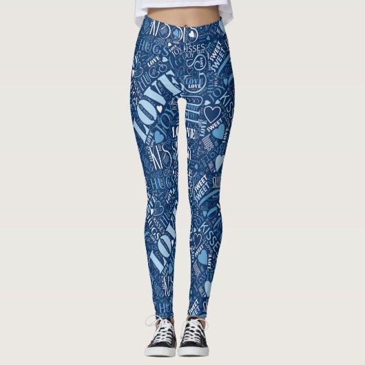 Leggings Nuage de mots Câlins et Bisous Bleu ID286 (Devant)
