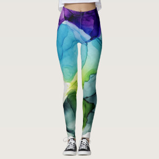 Leggings Nuage d'encre tourbillonner Abstrait bleu violet v
