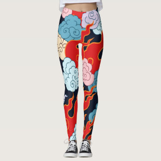 Leggings Nuages, flammes : Motif Vintage noir.