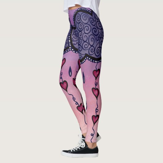 Leggings Nuages mignons, coeurs et gouttes de pluie (Gauche)