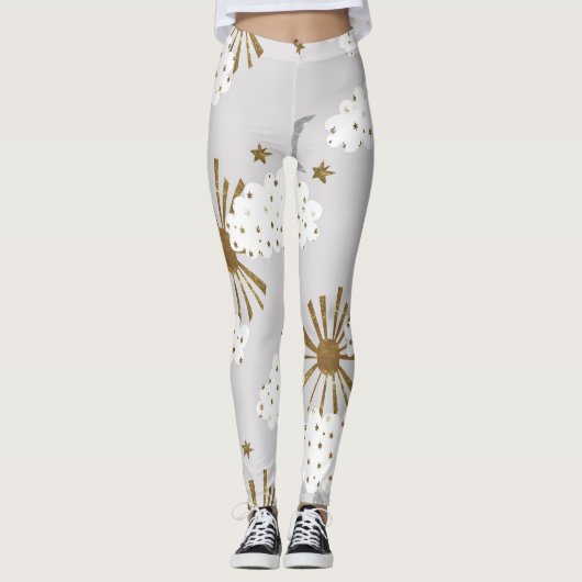 Leggings Nuages, soleil, lune, motif minimaliste. (Devant)