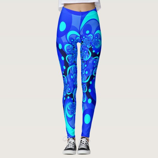 Leggings Nuances de bleu Art fractal abstrait moderne (Devant)