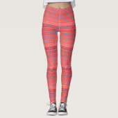 Leggings Nuances de points bleus avec Arrière - plan corail (Devant)