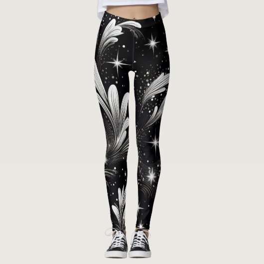 Leggings Nuits étoilées : Étincelle Blanche & Légendes Noir (Devant)