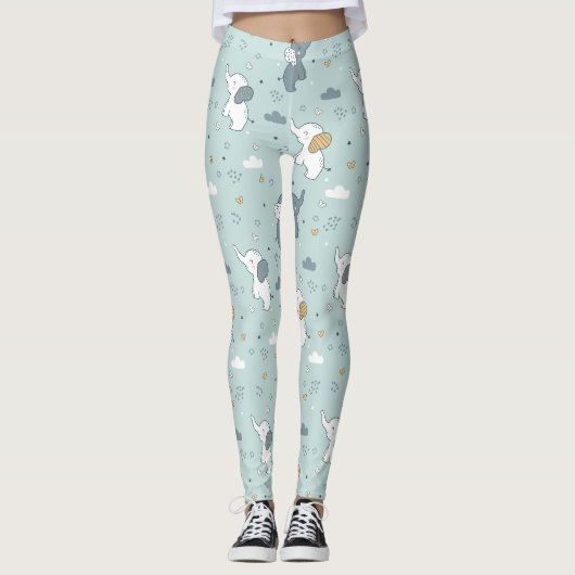 Leggings Nursery Éléphant Bébé Kawaii Bleu (Devant)