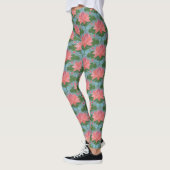 Leggings Nymphéas roses et libellules bleues sur fond bleu (Gauche)