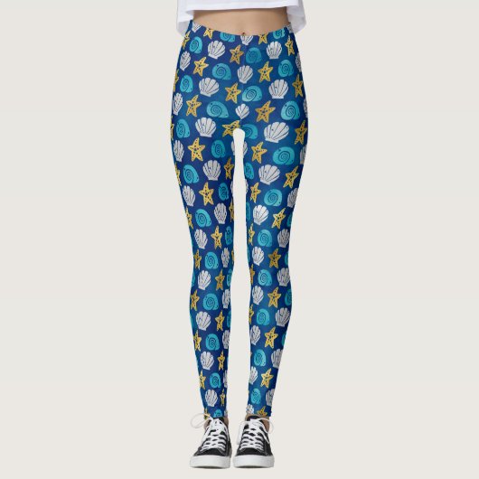 Leggings Ocean Beach Seashs Starfish Blue Yoga (Devant)