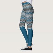 Leggings Océan Bleu Argent gris gris gris Wavy Zigzag Motif (Gauche)