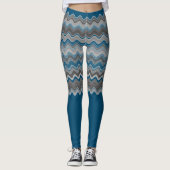 Leggings Océan Bleu Argent gris gris gris Wavy Zigzag Motif (Devant)
