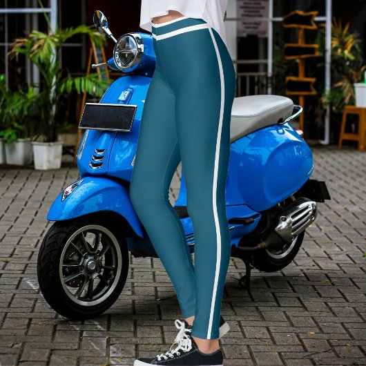 Leggings Ocean bleu personnalisé avec bandes blanches et te