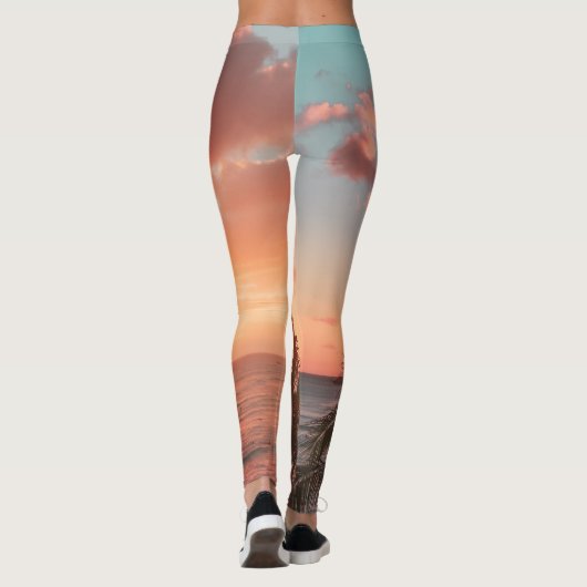 Leggings Océan Soleil couchant Palmier Arbre nuages orange (Dos)