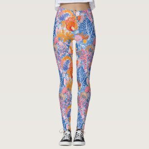 Leggings Océan Turquoise Violet Corail Coquillage Coloré