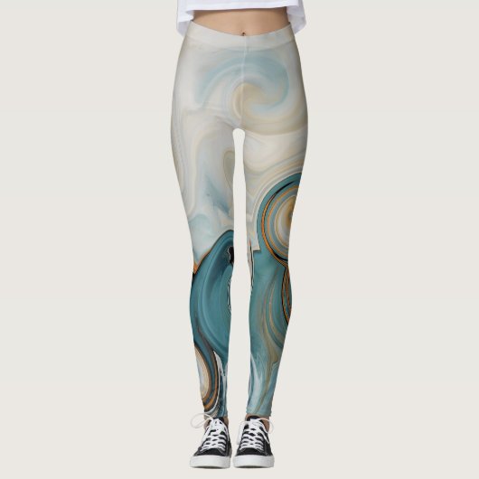 Leggings Ocean Waves Beach Turquoise Blue Abstrait 74 (Devant)