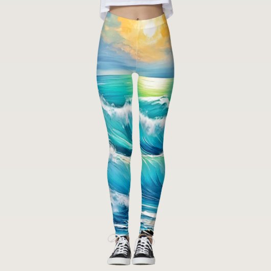 Leggings Ocean's Embrace : L'Art des vagues (Devant)