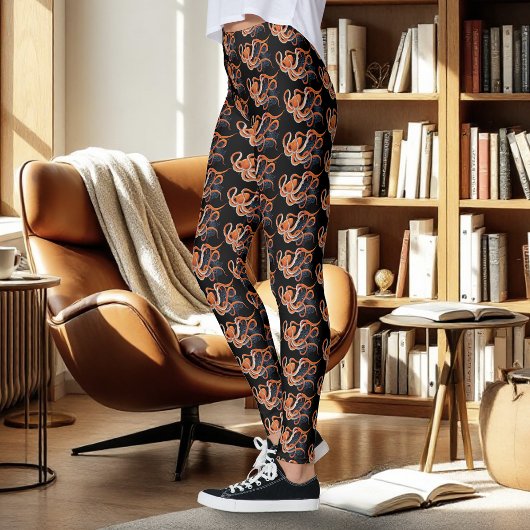 Leggings Octopus Orange Mandala bleu