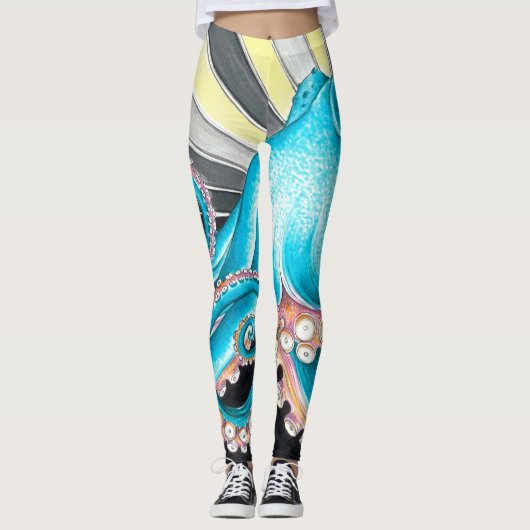 Leggings Octopus Tentacles Kraken Retro Encre de bande (Devant)