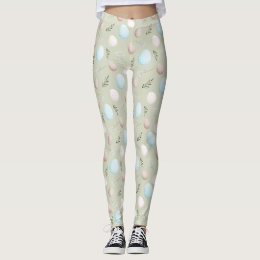 Leggings OEufs de Pâques Vert Pastel Motif (Devant)