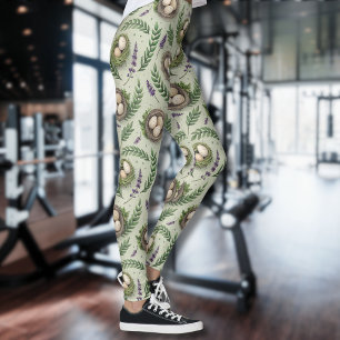 Leggings Œufs de Pâques Vert Sauge Simple Nid de Lavande
