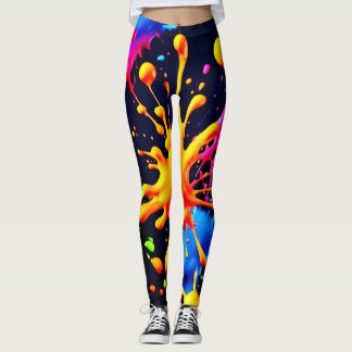 Leggings Oeuvre Abstraite de peinture à néon