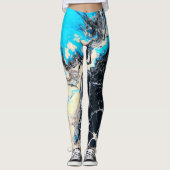 Leggings Oeuvre d'art liquide cyan et noire de peinture (Devant)