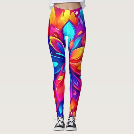 Leggings Oeuvre de fleurs psychédélique (Devant)