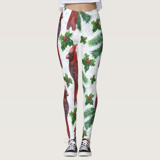 Leggings oiseau Cardinal Rouge aquarelle (Devant)