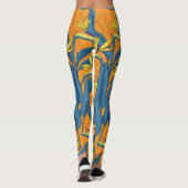 Leggings Oiseau de fleurs paradisiaques sur orange (Dos)
