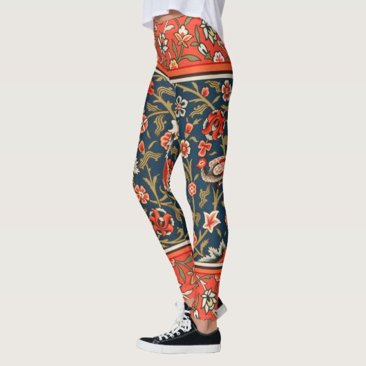 Leggings Oiseau et fleurs Perse Motif bleu rouge (Gauche)