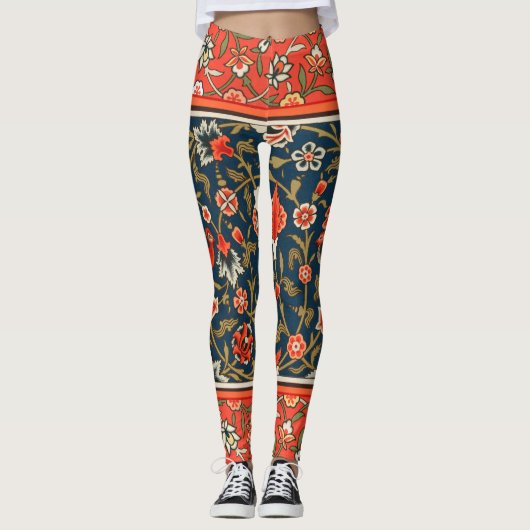 Leggings Oiseau et fleurs Perse Motif bleu rouge (Devant)