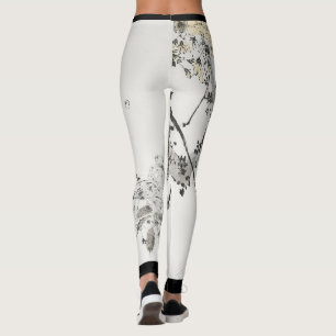 LEGGINGS OISEAU JAPONAIS AVEC BLOSSOME DE FROMAGE IMPRIMÉ