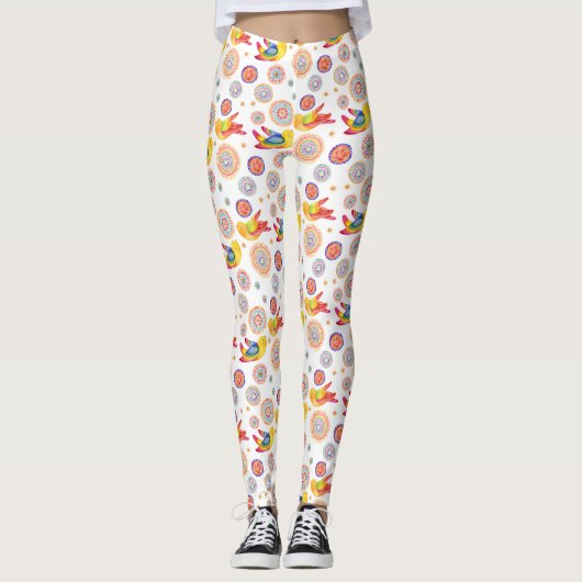 Leggings Oiseaux d'aquarelle printanière (Devant)