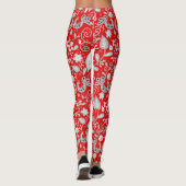 Leggings Oiseaux d'art populaire scandinave Rouge Blanc (Dos)