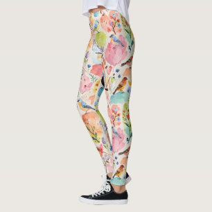 Leggings Oiseaux d'arty colorés et fleurs Aquarelle