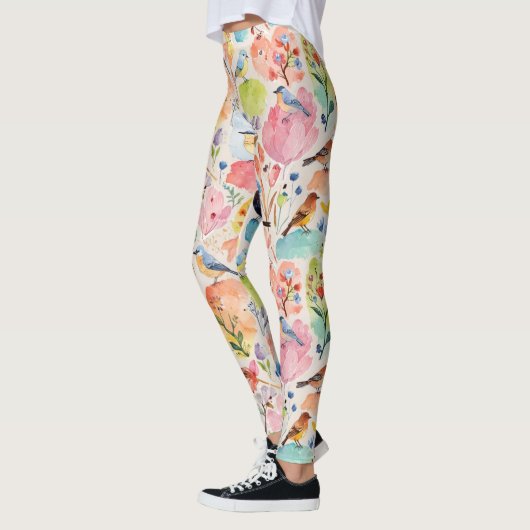 Leggings Oiseaux d'arty colorés et fleurs Aquarelle (Gauche)