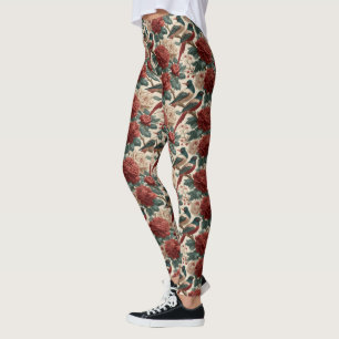Leggings Oiseaux de chinoiserie vintage et fleurs de pivoin
