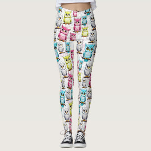 Leggings Oiseaux de Chouette colorée Motif Arrière - plan b