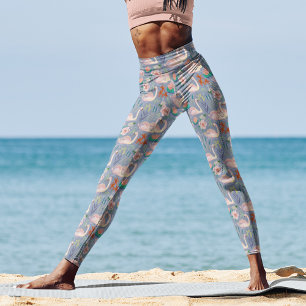 Leggings Oiseaux de cygne Floral Botanique Bleu Motif
